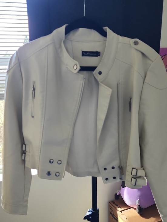 Apperloth Jackets & Blazers - Off-White Cropped Moto Jacket